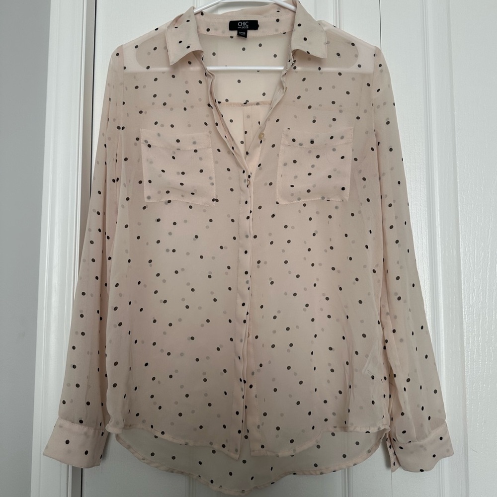 NWOT Jacob Blush pink sheer Polka Dot Blouse in size XS
